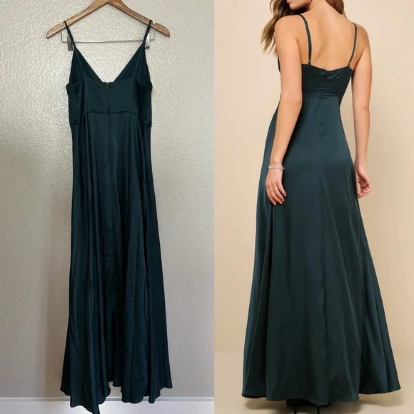 ode to love emerald green satin maxi dress Emerald Green Satin Strappy Maxi Dress | Womens | XXL (Available in XXS, XS, S, M, L, XL) | 100% Polyester